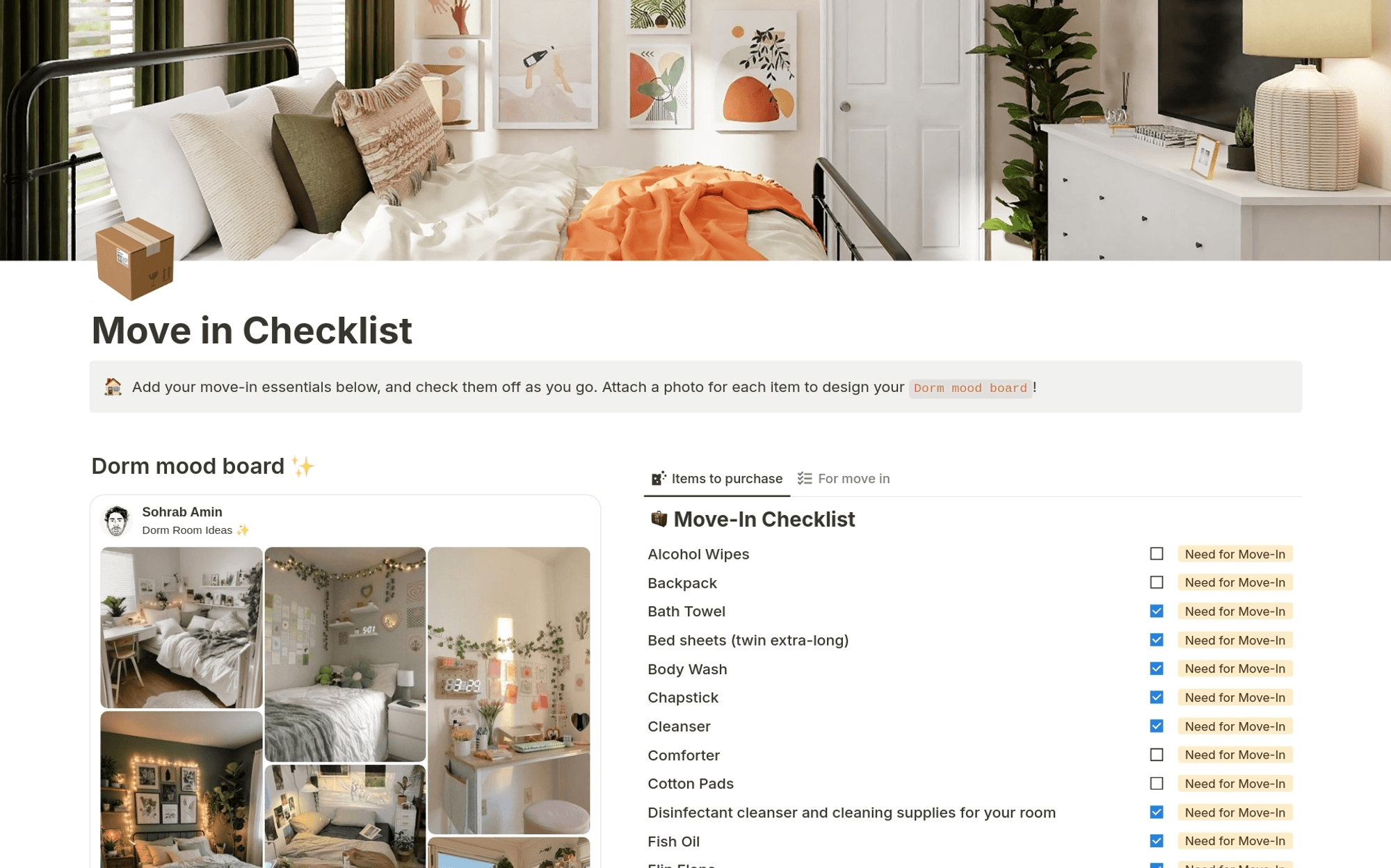 Imagen de la plantilla de checklist para la mudanza