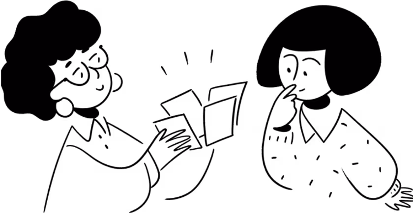 Illustration d’un consultant travaillant avec un membre de l’équipe d’une organisation à but non lucratif.