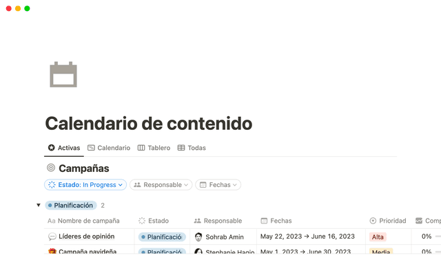 Content calendar